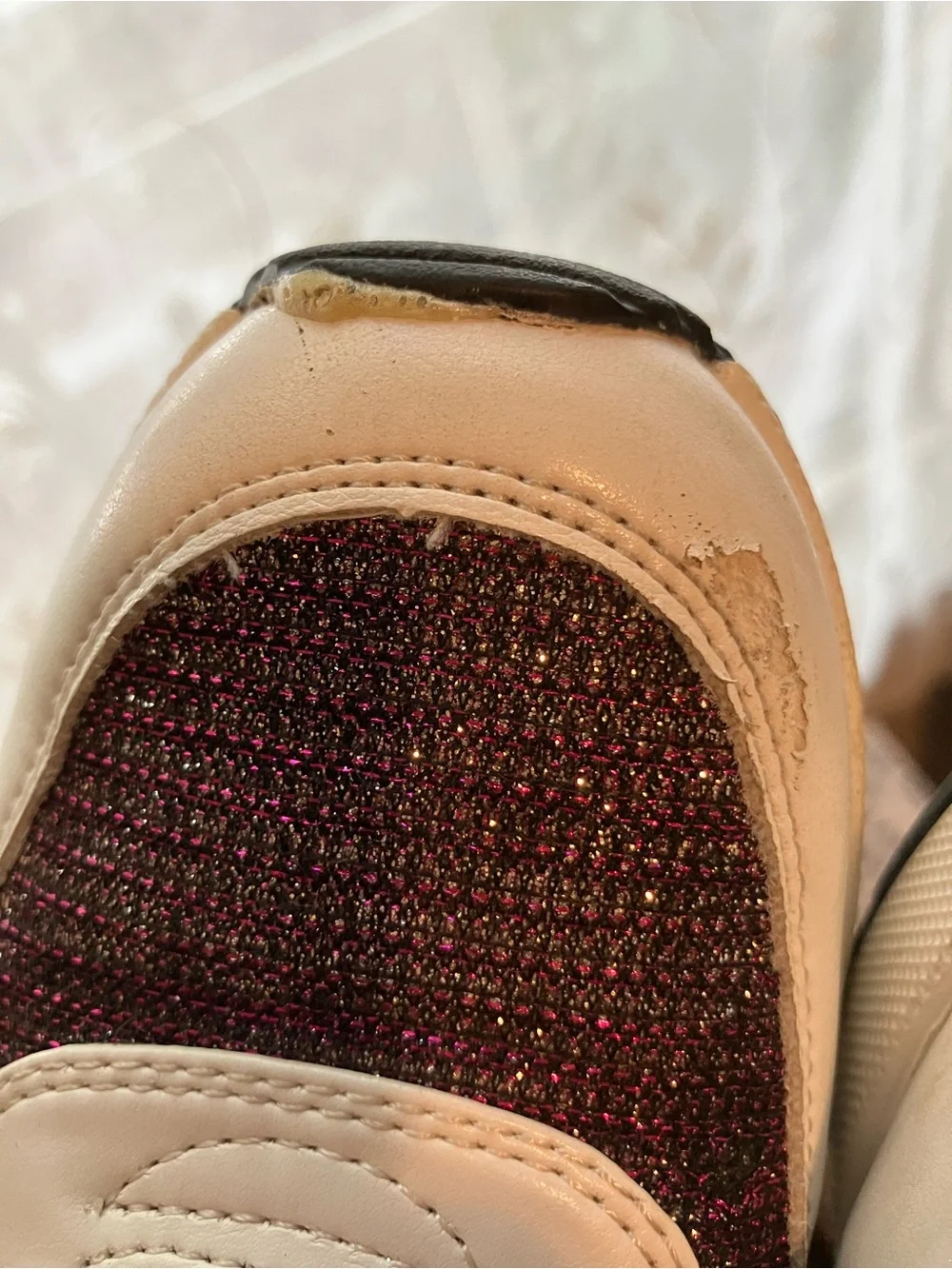 Michael Kors Burgundy Glitter Lace-Up Sneakers with White Trim